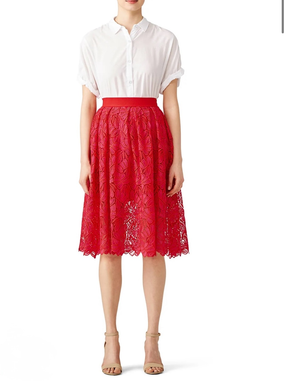 Pinko Elicia Lace Skirt Red Pink Midi Skirt Size 2